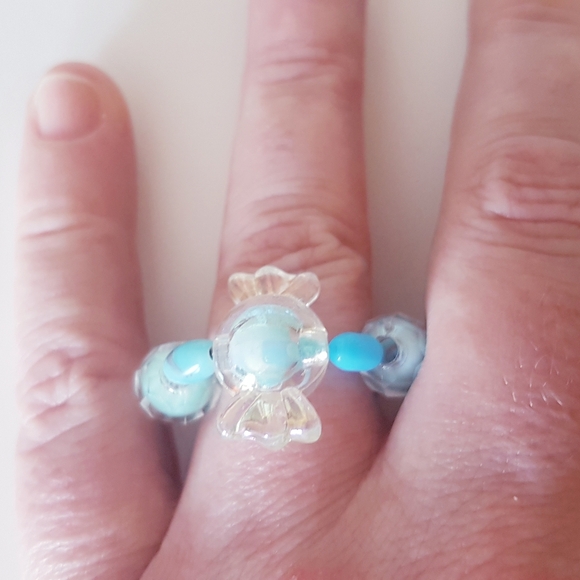 Blue Eye Candy Ring Beaded Handmade Jewelry s9-12 - Picture 6 of 12